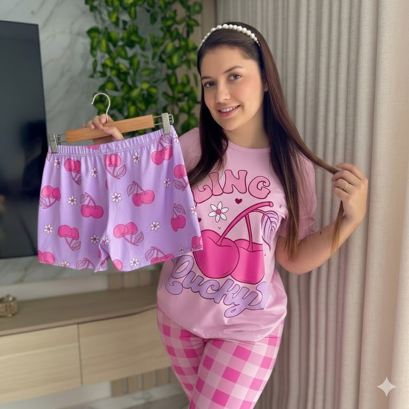 PIJAMA TRES PIEZAS / CEREZAS