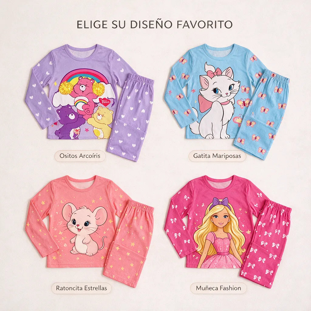Pijama para Niña – Manga Larga | Tela Piel de Durazno
