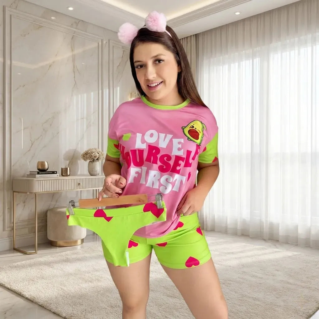 PIJAMA SHORT OVERSIZE AGUACATE