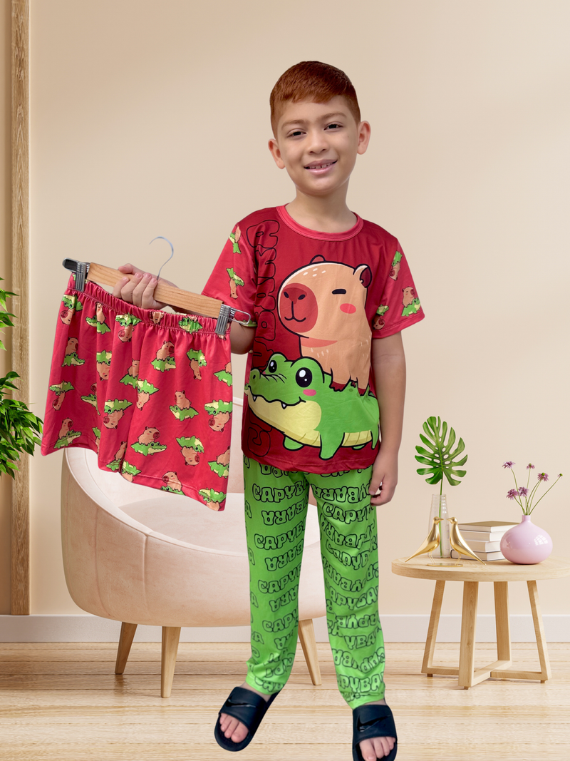 PIJAMA TRES PIEZAS NIÑO / CAPIBARA COCODRILO