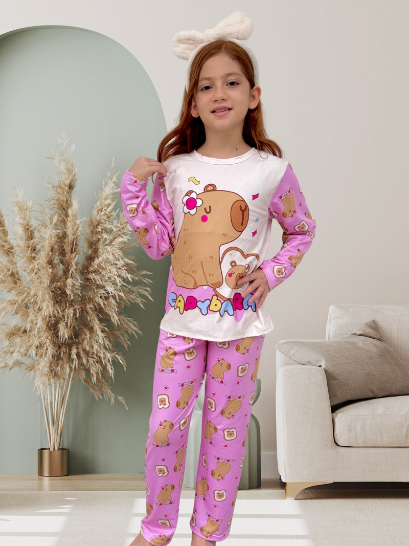 PIJAMA MANGA LARGA / PANTALON CAPIBARA ROSA