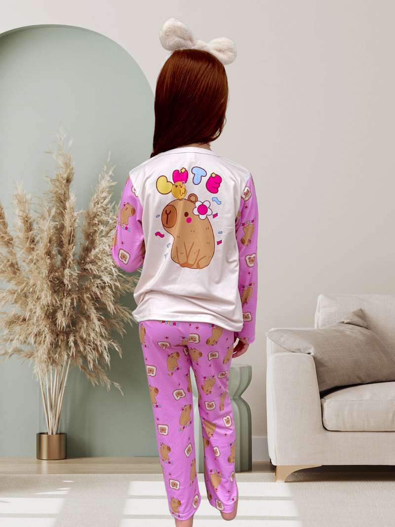 PIJAMA MANGA LARGA / PANTALON CAPIBARA ROSA
