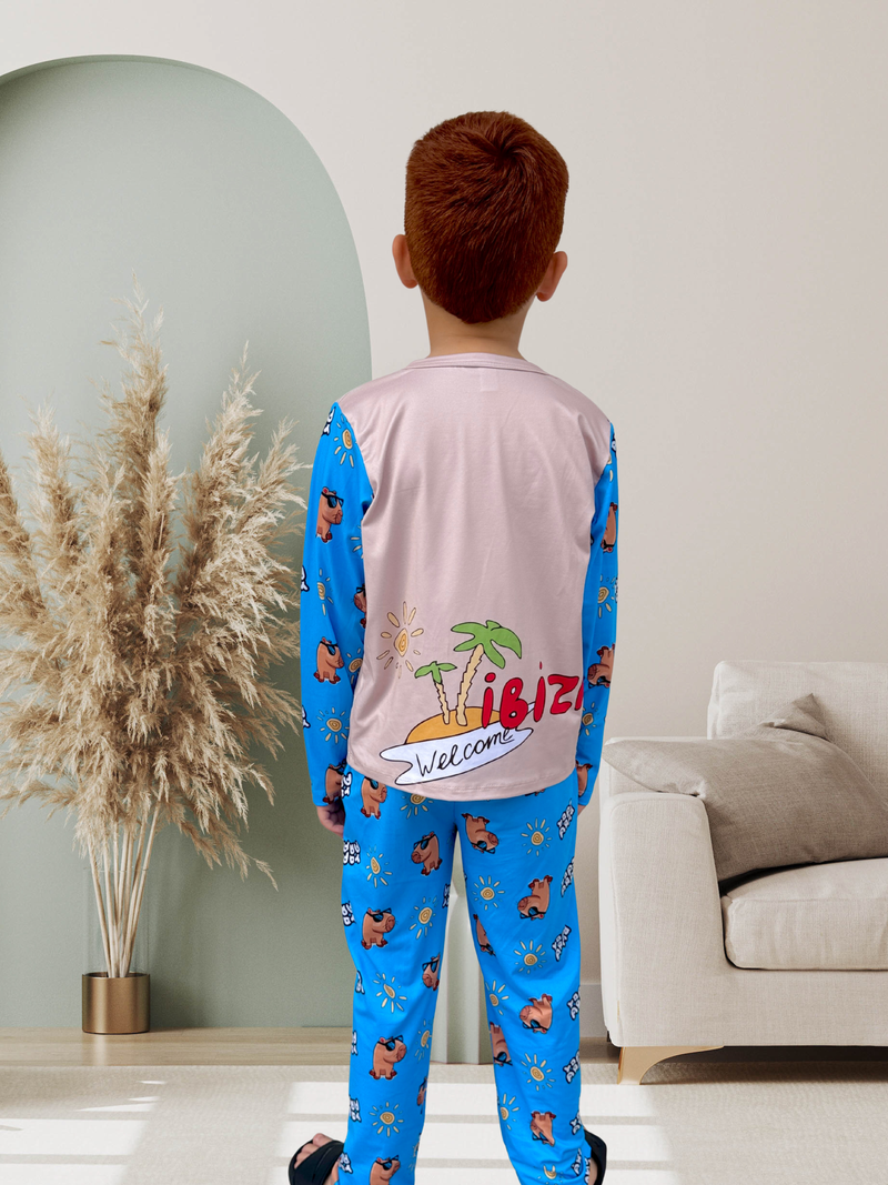 PIJAMA MANGA LARGA / PANTALON CAPIBARA AZUL