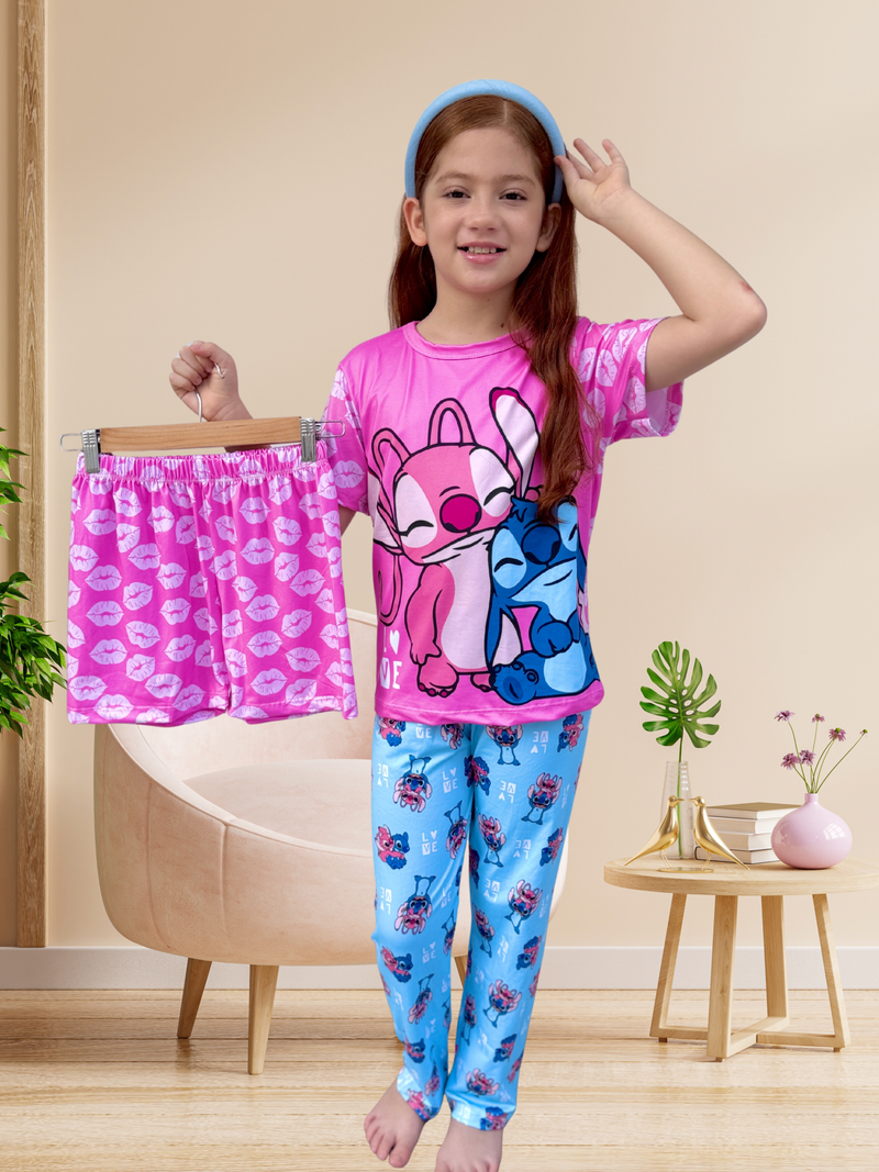 PIJAMA TRES PIEZAS NIÑA / STITCH Y ANGEL